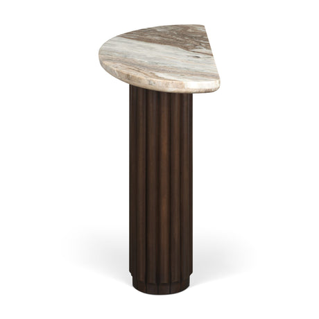 Marbrello Pink Marble Top Dark Brown Fluted Wood Half Moon Console Table Top from Mercana - Luna Furniture