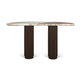 Marbrello Pink Marble Top Dark Brown Fluted Wood Half Moon Console Table Top from Mercana - Luna Furniture