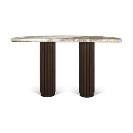 Marbrello Pink Marble Top Dark Brown Fluted Wood Half Moon Console Table Top from Mercana - Luna Furniture