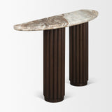 Marbrello Pink Marble Top Dark Brown Fluted Wood Half Moon Console Table Top from Mercana - Luna Furniture