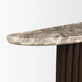 Marbrello Pink Marble Top Dark Brown Fluted Wood Half Moon Console Table Top from Mercana - Luna Furniture