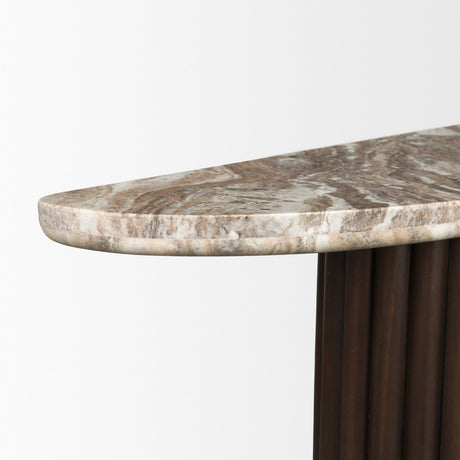 Marbrello Pink Marble Top Dark Brown Fluted Wood Half Moon Console Table Top from Mercana - Luna Furniture