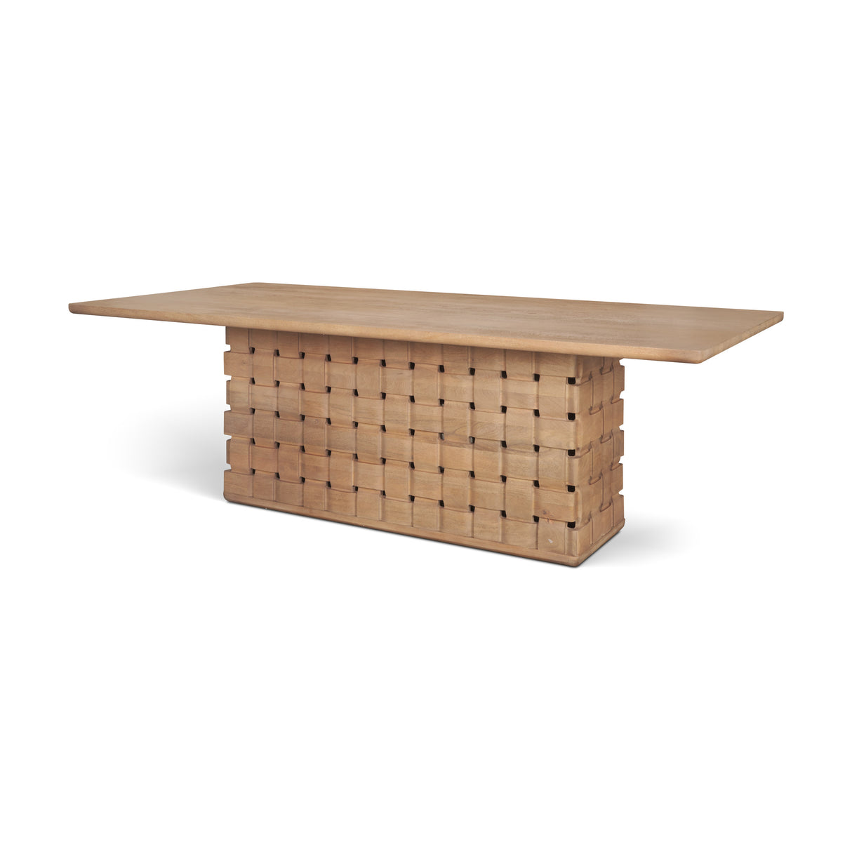 Trellyn 94" Light Brown Solid Wood Carved Woven Base Rectangular Dining Table from Mercana - Luna Furniture