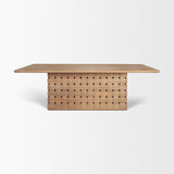 Trellyn 94" Light Brown Solid Wood Carved Woven Base Rectangular Dining Table from Mercana - Luna Furniture