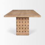 Trellyn 94" Light Brown Solid Wood Carved Woven Base Rectangular Dining Table from Mercana - Luna Furniture