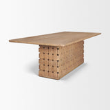 Trellyn 94" Light Brown Solid Wood Carved Woven Base Rectangular Dining Table from Mercana - Luna Furniture
