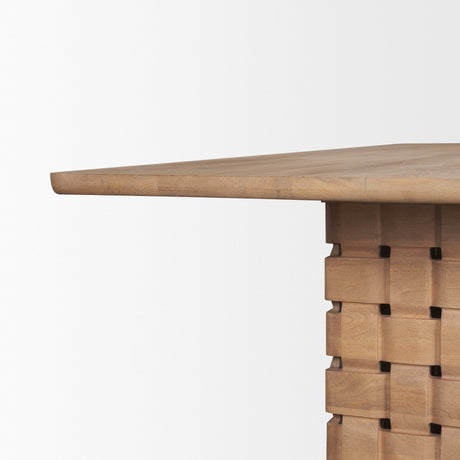 Trellyn 94" Light Brown Solid Wood Carved Woven Base Rectangular Dining Table from Mercana - Luna Furniture
