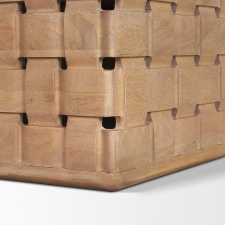 Trellyn 94" Light Brown Solid Wood Carved Woven Base Rectangular Dining Table from Mercana - Luna Furniture