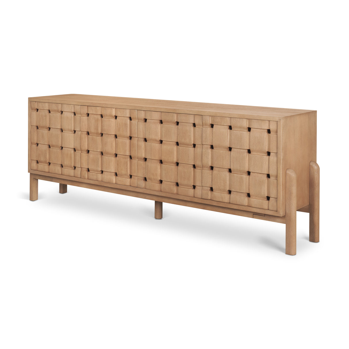 Trellyn Light Brown Solid Wood 4-Door Sideboard with Carved Woven Doors from Mercana - Luna Furniture