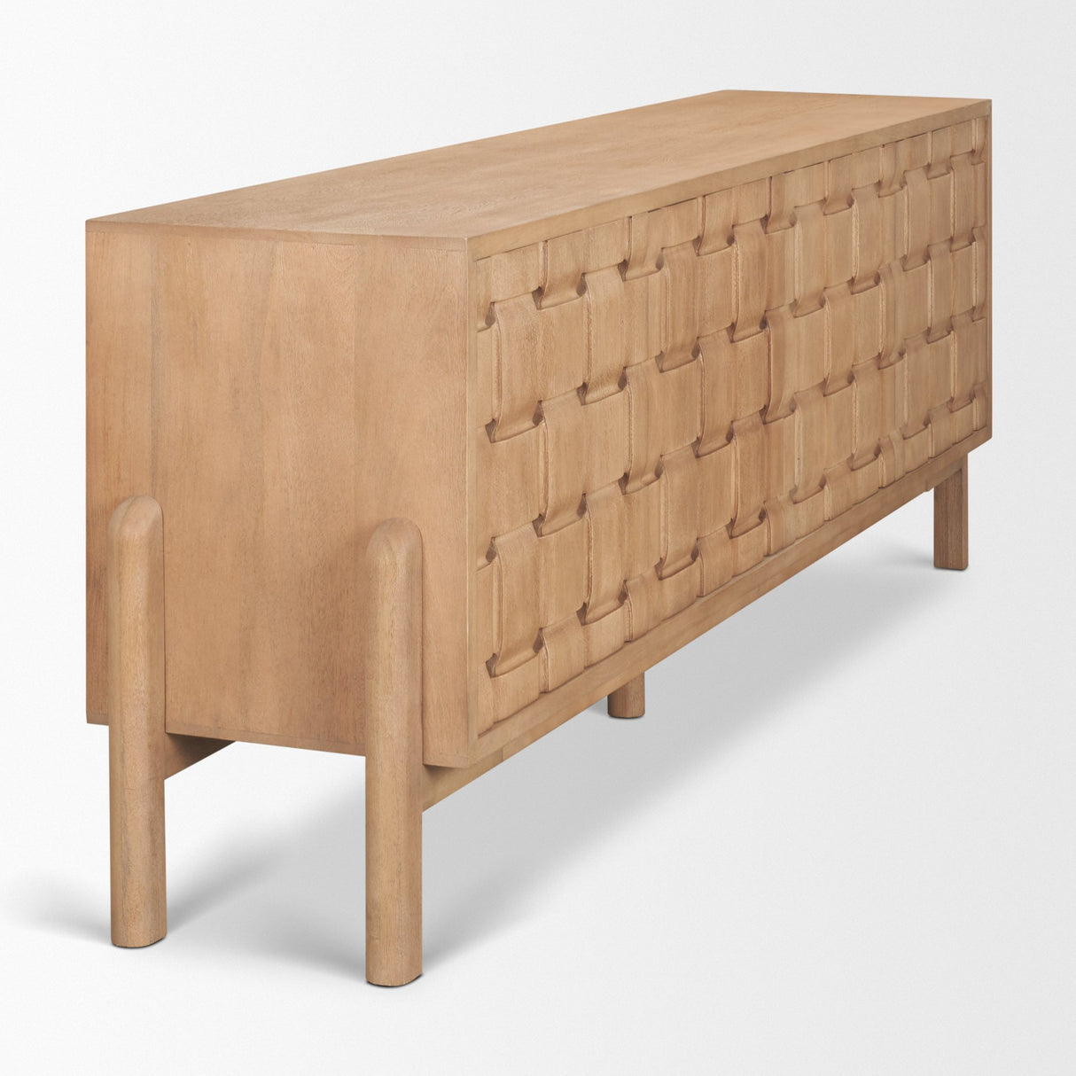 Trellyn Light Brown Solid Wood 4-Door Sideboard with Carved Woven Doors from Mercana - Luna Furniture
