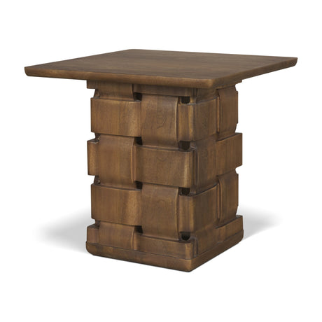 Trellyn Dark Brown Wood w/ Carved Woven Base Square Accent Table from Mercana - Luna Furniture