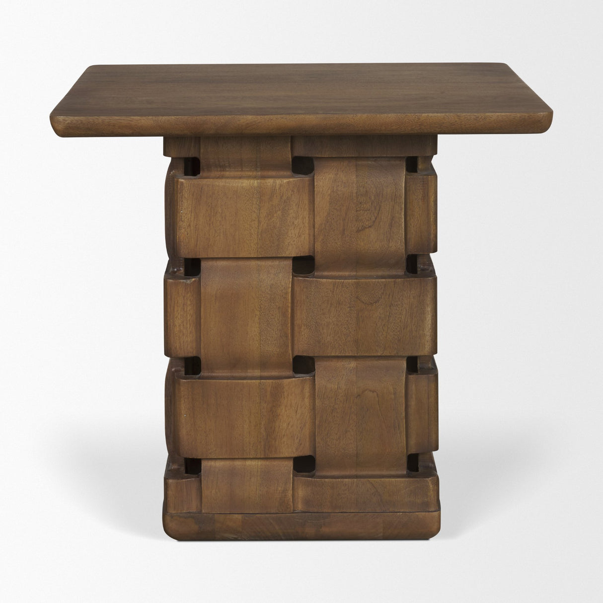 Trellyn Dark Brown Wood w/ Carved Woven Base Square Accent Table from Mercana - Luna Furniture