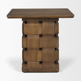 Trellyn Dark Brown Wood w/ Carved Woven Base Square Accent Table from Mercana - Luna Furniture