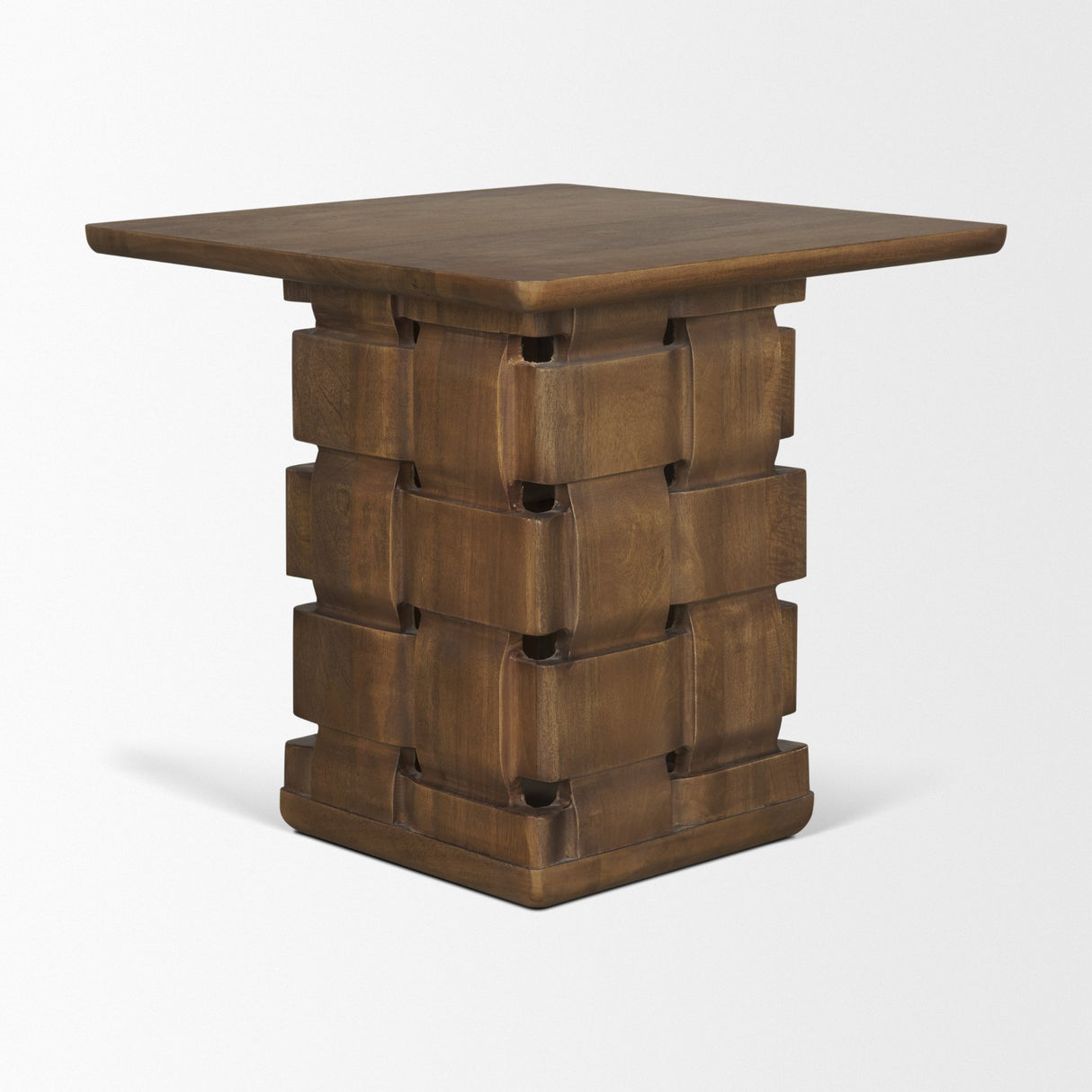 Trellyn Dark Brown Wood w/ Carved Woven Base Square Accent Table from Mercana - Luna Furniture