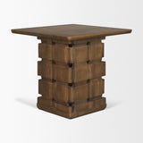 Trellyn Dark Brown Wood w/ Carved Woven Base Square Accent Table from Mercana - Luna Furniture
