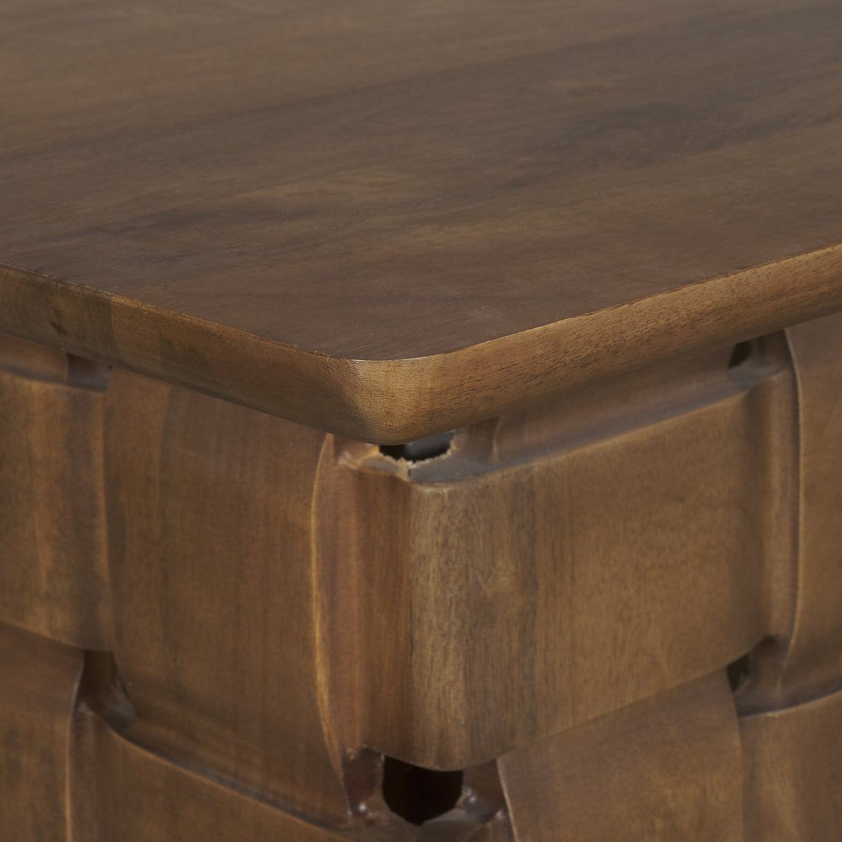 Trellyn Dark Brown Wood w/ Carved Woven Base Square Accent Table from Mercana - Luna Furniture