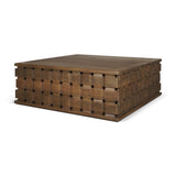 Trellyn 48" Dark Brown Wood w/ Carved Woven Base Square Coffee Table from Mercana - Luna Furniture