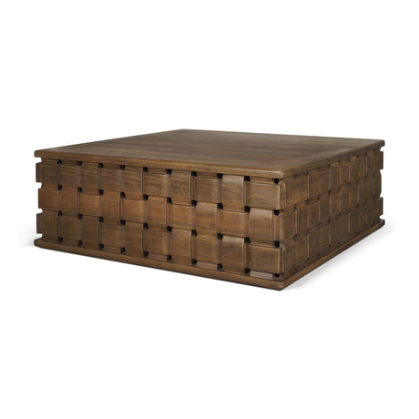 Trellyn 48" Dark Brown Wood w/ Carved Woven Base Square Coffee Table from Mercana - Luna Furniture
