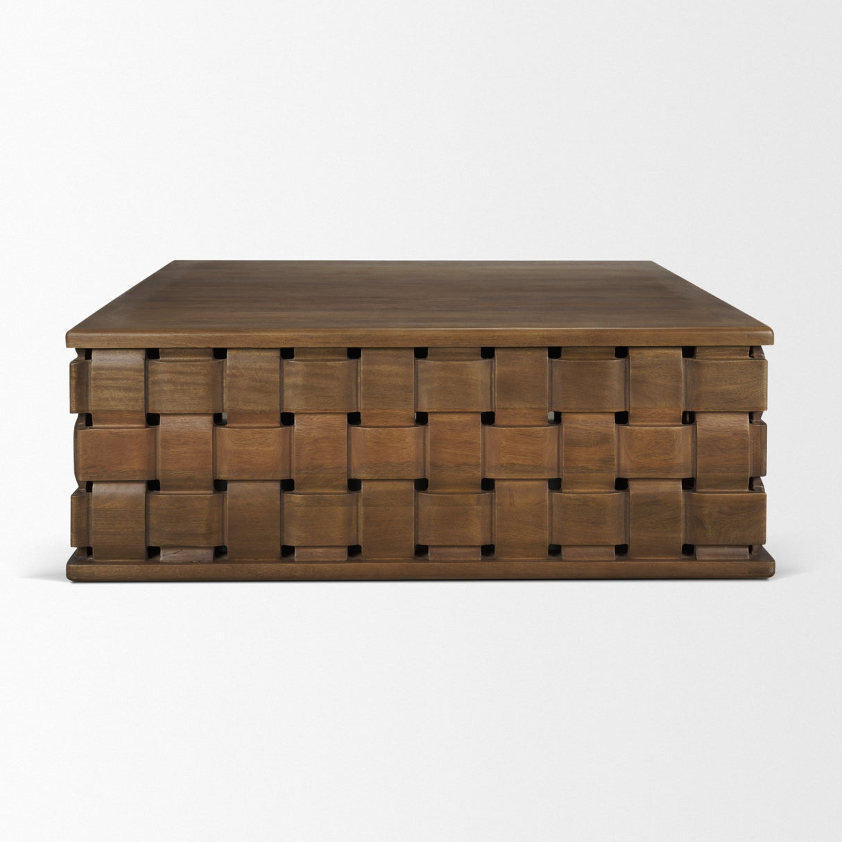 Trellyn 48" Dark Brown Wood w/ Carved Woven Base Square Coffee Table from Mercana - Luna Furniture