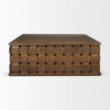Trellyn 48" Dark Brown Wood w/ Carved Woven Base Square Coffee Table from Mercana - Luna Furniture