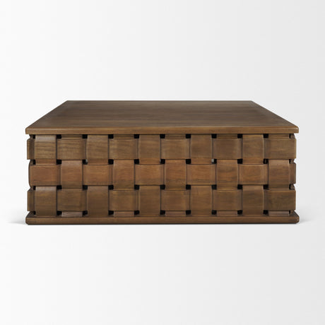Trellyn 48" Dark Brown Wood w/ Carved Woven Base Square Coffee Table from Mercana - Luna Furniture