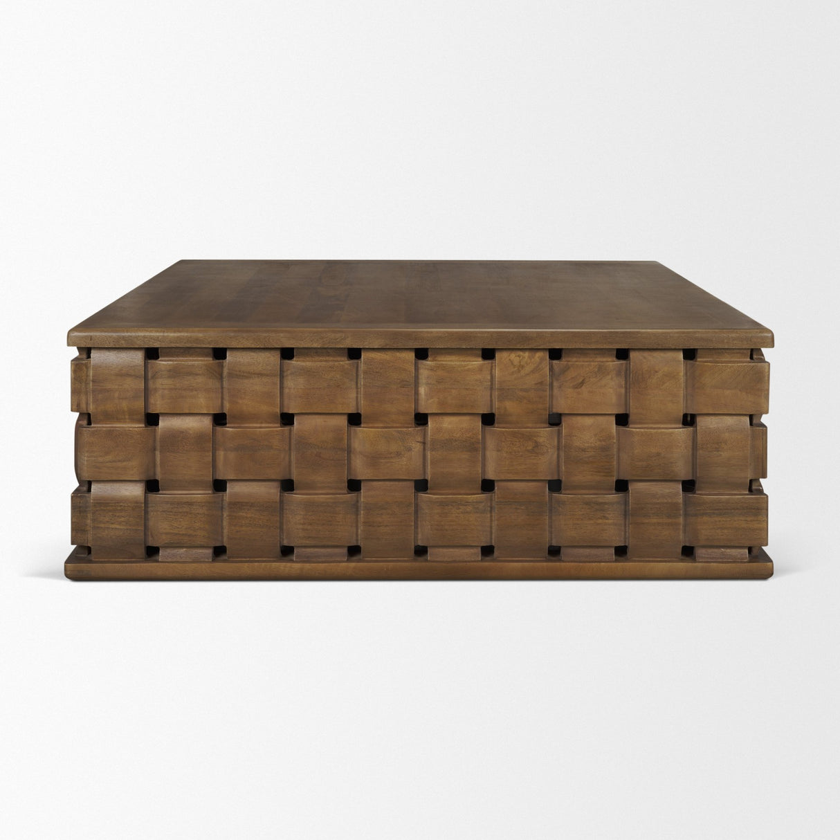 Trellyn 48" Dark Brown Wood w/ Carved Woven Base Square Coffee Table from Mercana - Luna Furniture