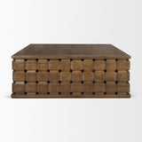 Trellyn 48" Dark Brown Wood w/ Carved Woven Base Square Coffee Table from Mercana - Luna Furniture