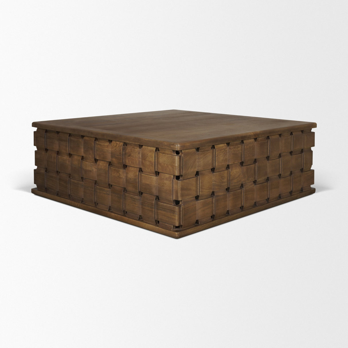 Trellyn 48" Dark Brown Wood w/ Carved Woven Base Square Coffee Table from Mercana - Luna Furniture