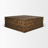 Trellyn 48" Dark Brown Wood w/ Carved Woven Base Square Coffee Table from Mercana - Luna Furniture