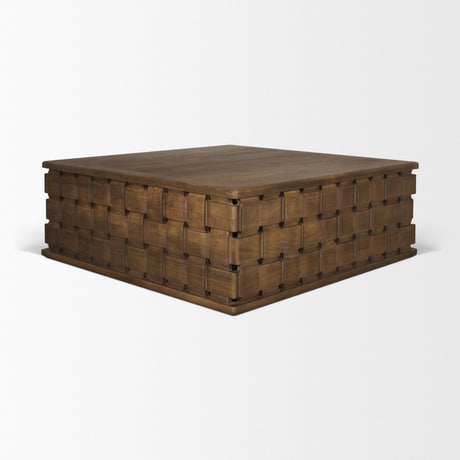 Trellyn 48" Dark Brown Wood w/ Carved Woven Base Square Coffee Table from Mercana - Luna Furniture
