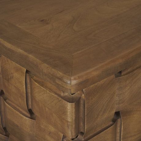 Trellyn 48" Dark Brown Wood w/ Carved Woven Base Square Coffee Table from Mercana - Luna Furniture