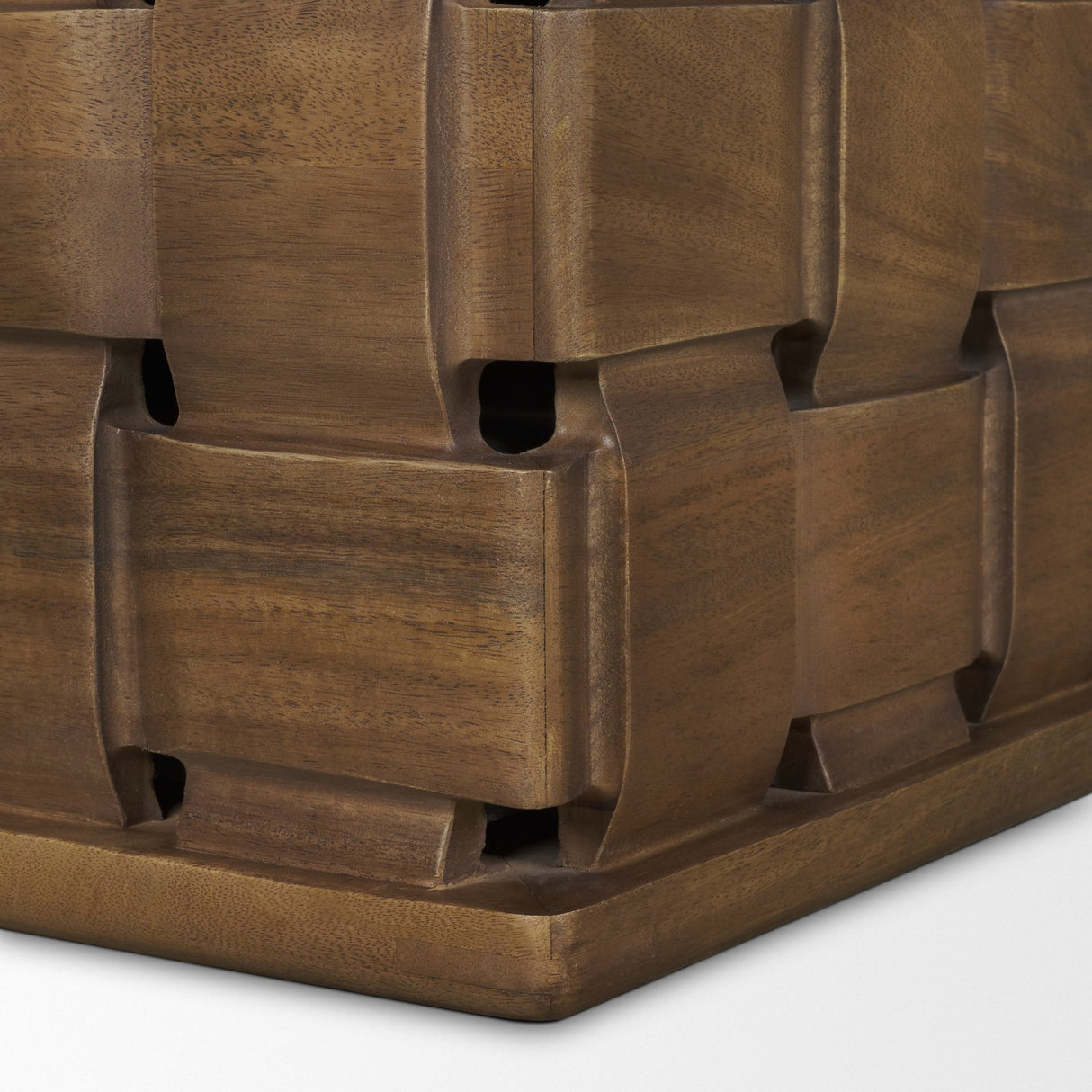 Trellyn 48" Dark Brown Wood w/ Carved Woven Base Square Coffee Table from Mercana - Luna Furniture