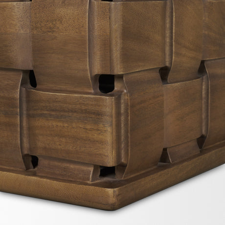 Trellyn 48" Dark Brown Wood w/ Carved Woven Base Square Coffee Table from Mercana - Luna Furniture