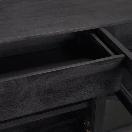 Suri Black Wood w/ Glass 4-Door Closed Sideboard from Mercana - Luna Furniture