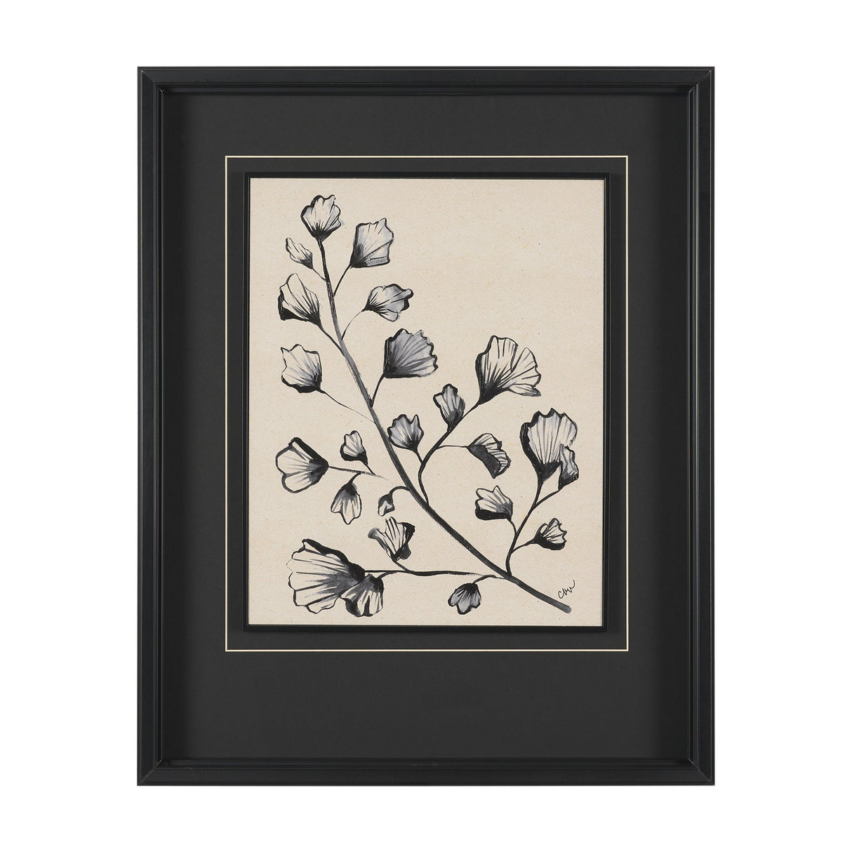 Fan Leaves by Cristina Bartl Villa Hand-Embellished Textured Framed Artwork Matted under Glass from Mercana - Luna Furniture