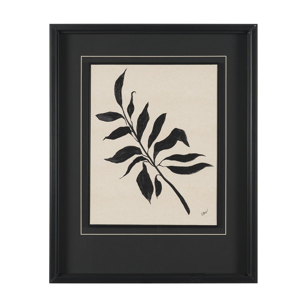 Laurel Branch by Cristina Bartl Villa Hand-Embellished Textured Framed Artwork Matted Under Glass from Mercana - Luna Furniture