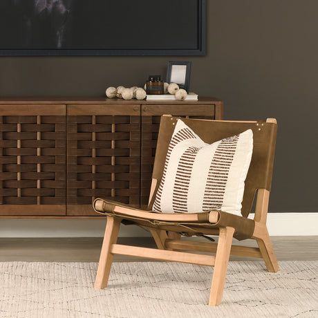 Elodie 24.4L x 33.9W x 30.7H Brown Leather W/Natural Beech Wood Frame Accent Chair from Mercana - Luna Furniture