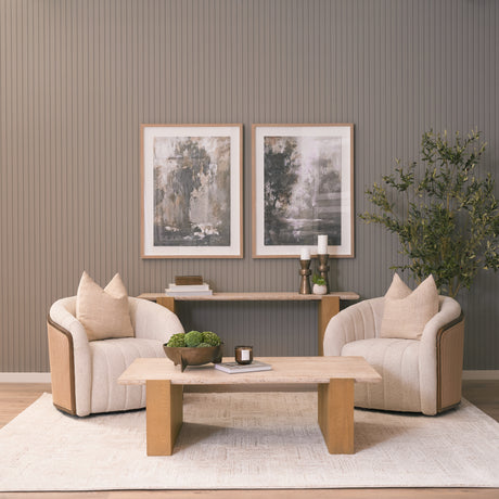 Milos Travertine Top w/ Light Brown Oak Wood Coffee Table from Mercana - Luna Furniture