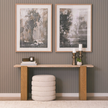 Milos Travertine Top w/ Light Brown Oak Wood Console Table from Mercana - Luna Furniture