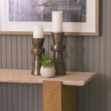 Milos Travertine Top w/ Light Brown Oak Wood Console Table from Mercana - Luna Furniture
