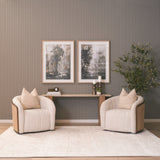 Milos Travertine Top w/ Light Brown Oak Wood Console Table from Mercana - Luna Furniture