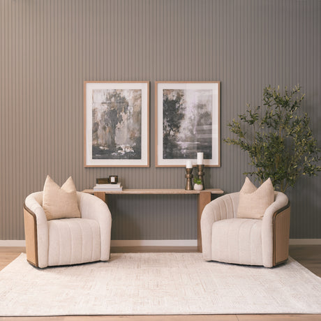 Milos Travertine Top w/ Light Brown Oak Wood Console Table from Mercana - Luna Furniture