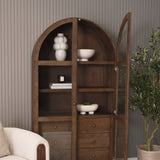 Suri Mid Brown Wood W/Glass Doors Arched Curio Cabinet from Mercana - Luna Furniture