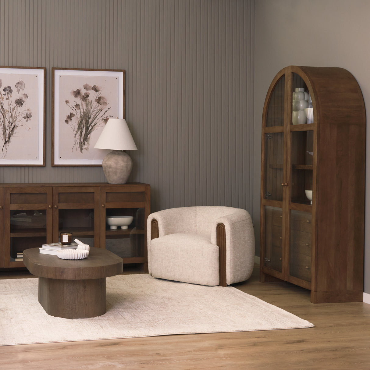Suri Mid Brown Wood W/Glass Doors Arched Curio Cabinet from Mercana - Luna Furniture