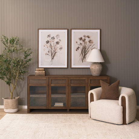 Suri Mid Brown Wood w/ Glass 4-Door Closed Sideboard from Mercana - Luna Furniture