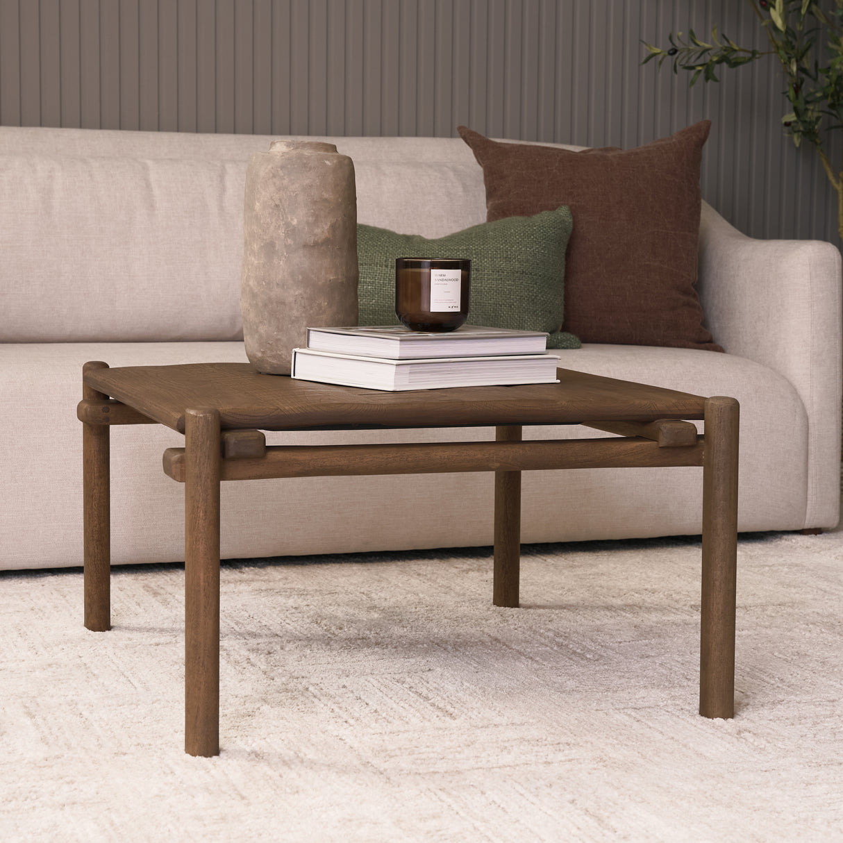 Riven Oak Wood Square Side Table from Mercana - Luna Furniture