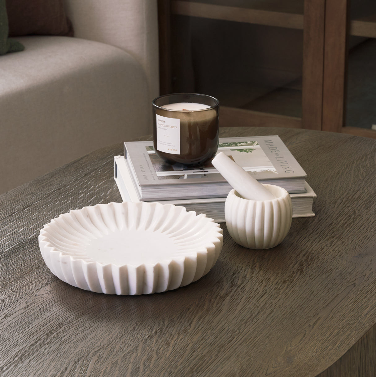 Fiora Round White Marble Scalloped Decorative Bowl from Mercana - Luna Furniture