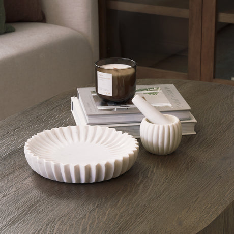 Cava Ribbed White Marble Mortar & Pestle from Mercana - Luna Furniture