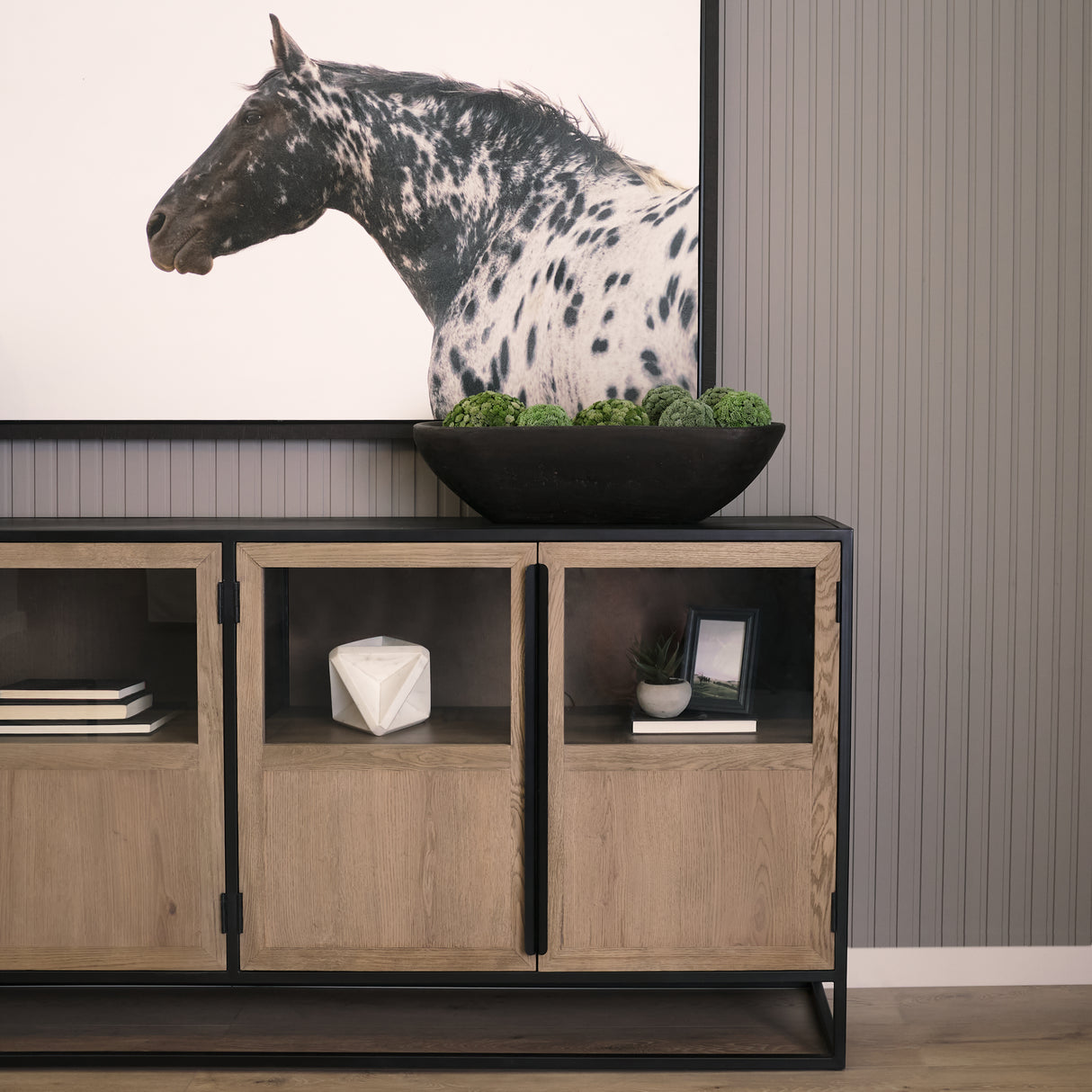 Sloan 80" Light Brown Wood W/Black Metal Frame Sideboard from Mercana - Luna Furniture