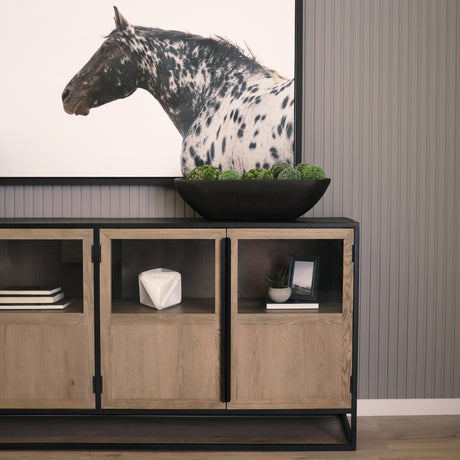 Sloan 80" Light Brown Wood W/Black Metal Frame Sideboard from Mercana - Luna Furniture